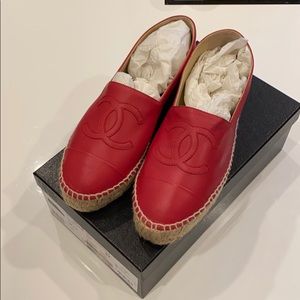 authentic Red Chanel lambskin leather espadrilles